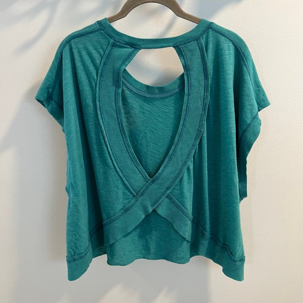 FP Movement Free People Teal My Time Tee Open Back Shirt Size M